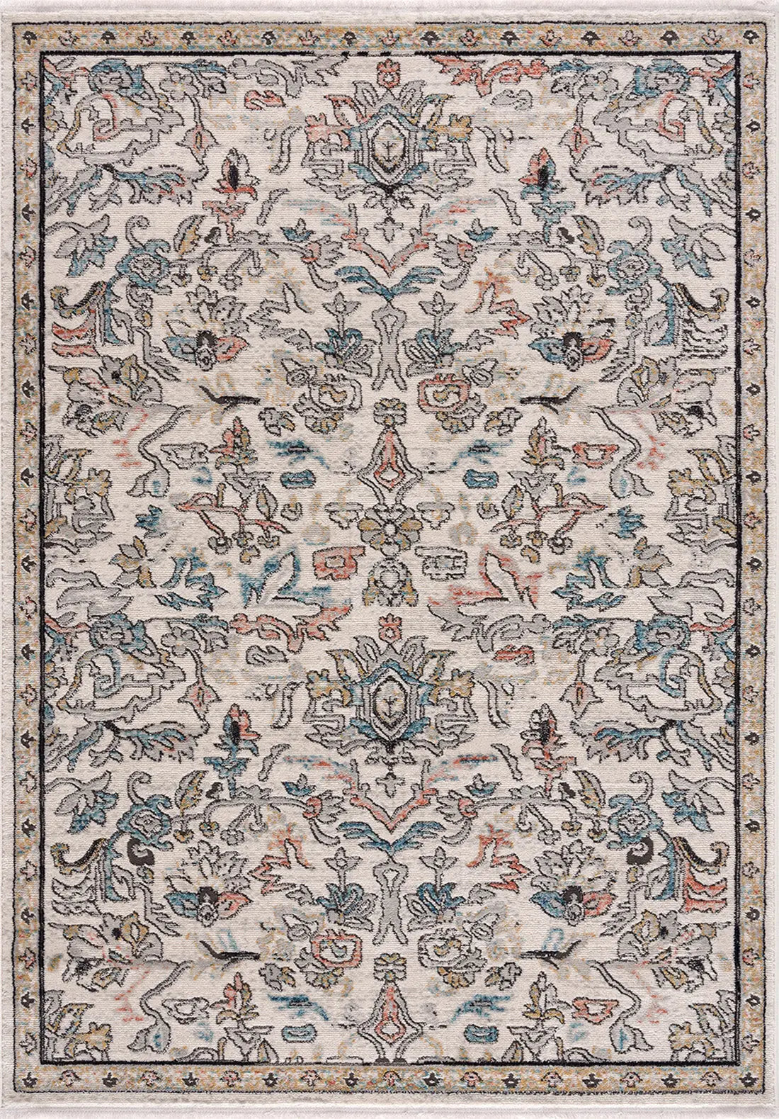 la dole rugs traditional persian oriental paisly ivory grey teal turquoise red orange area rug 2x5, 3x5 Runner Rug, Entry Way, Entrance, Balcony, Bedside, Home Office, Table Top