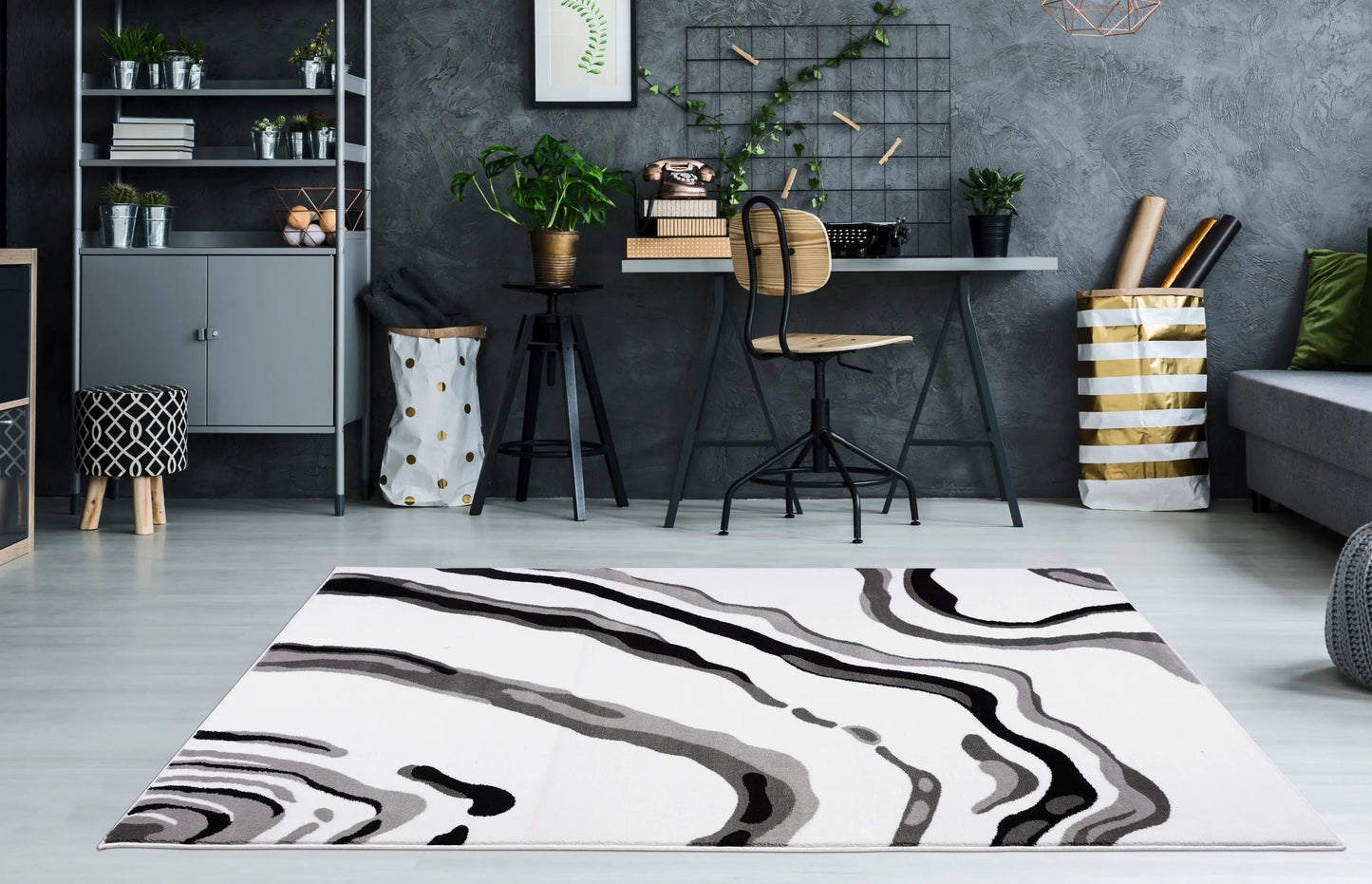 Calvin White Black Abstract Area Rug - Ladolerugsca