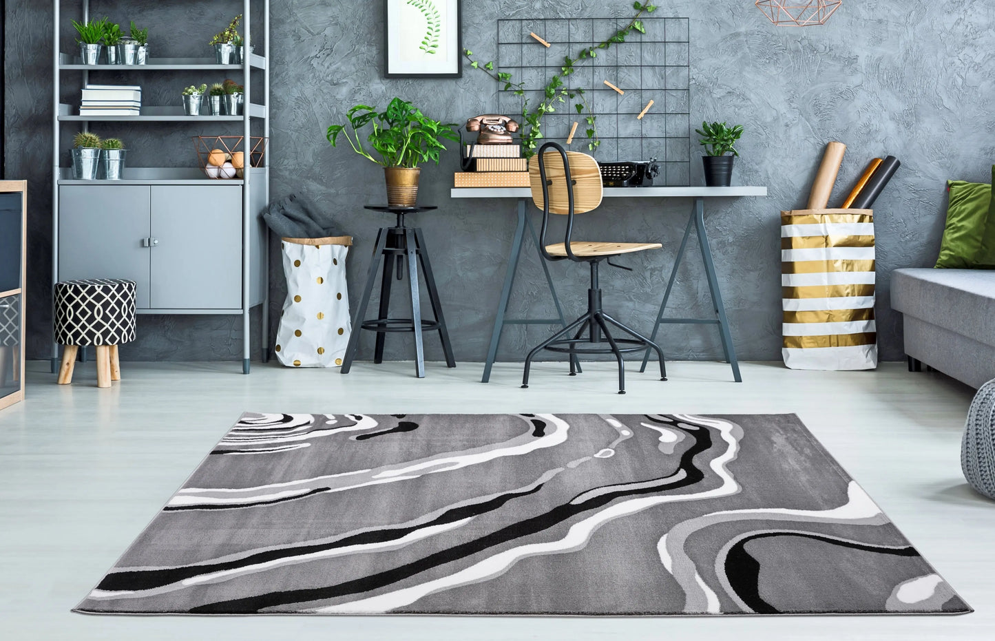 Calvin Grey Black Abstract Area Rug - Ladolerugsca