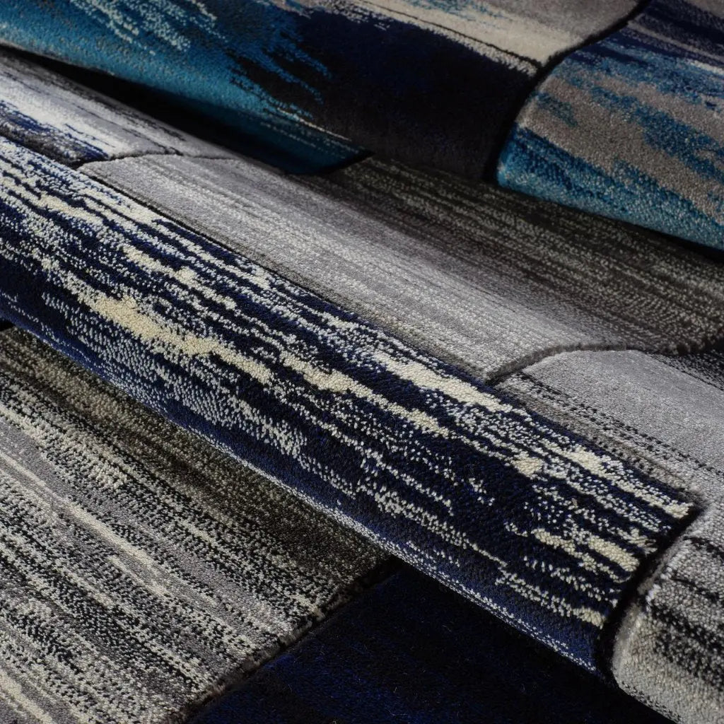Copper Blue Grey Area Rug -