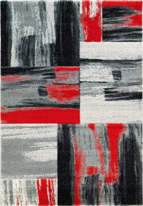 Copper Abstract Area Rug Grey Red -