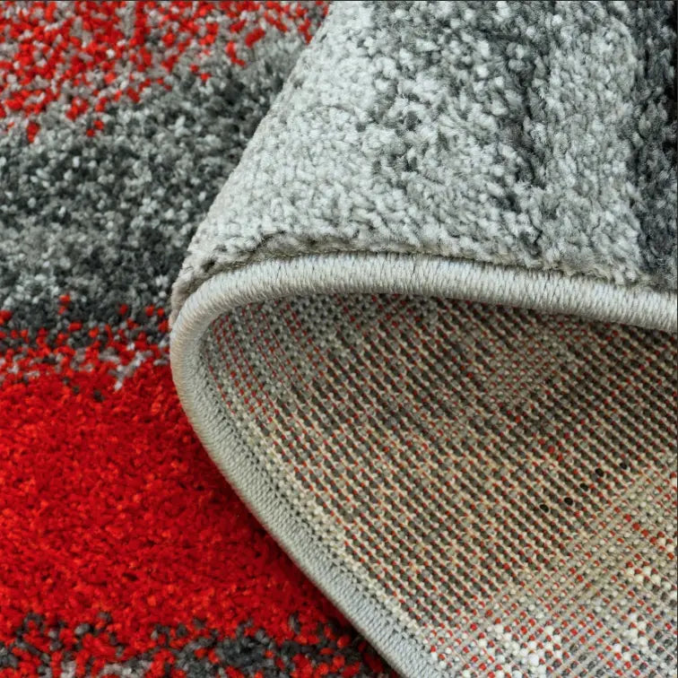 Copper Abstract Area Rug Grey Red -