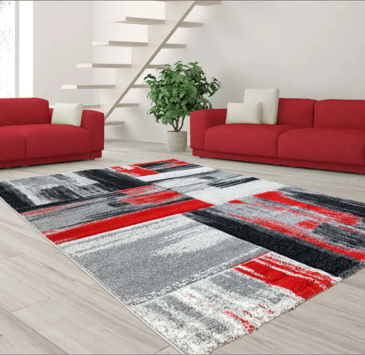Copper Abstract Area Rug Grey Red -
