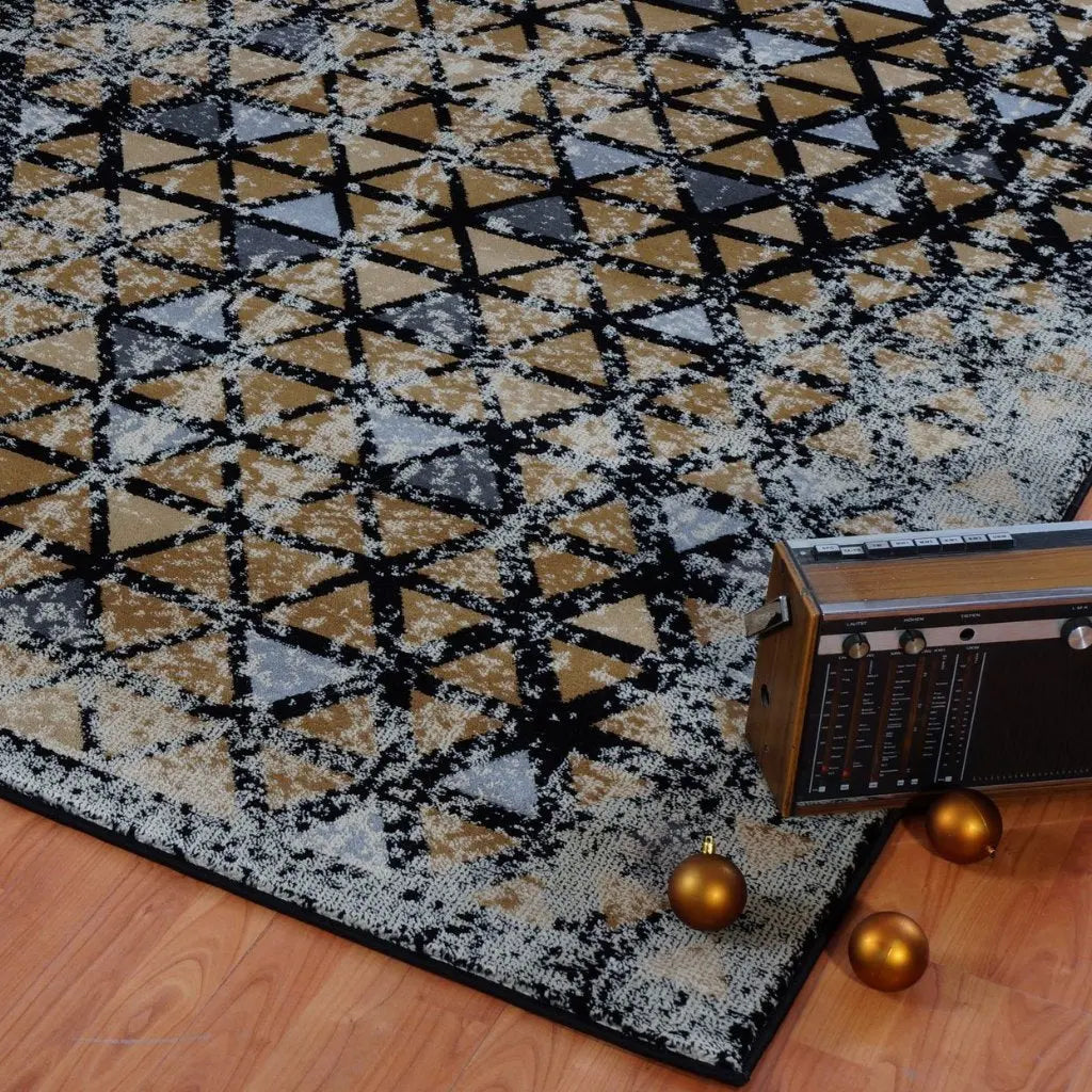 Diamond Gold Triangle Pattern Area Rug -