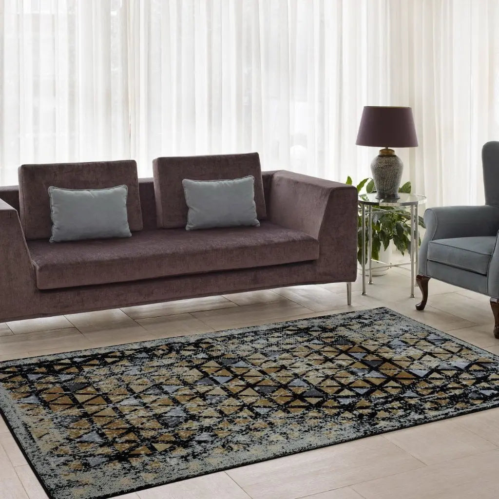 Diamond Gold Triangle Pattern Area Rug -