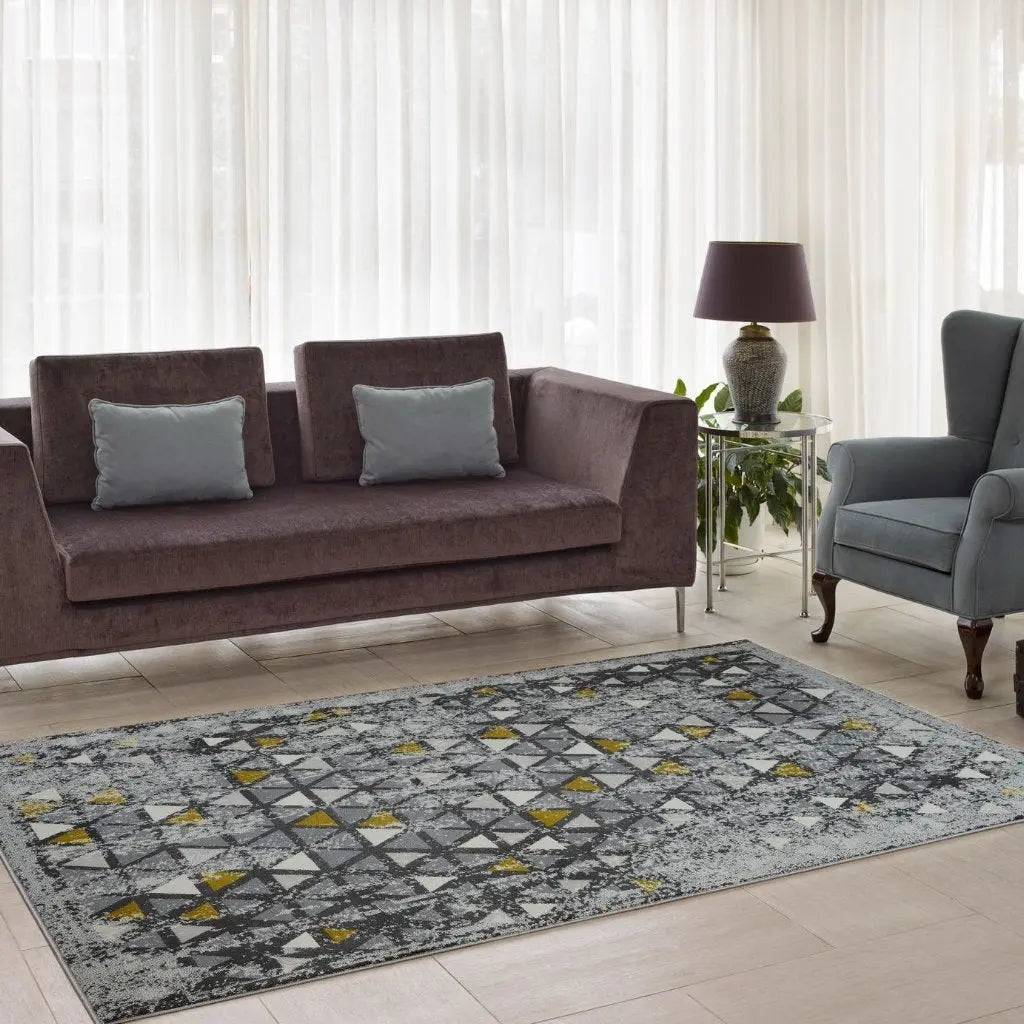 Diamond Grey Triangles Geometric Area Rug -