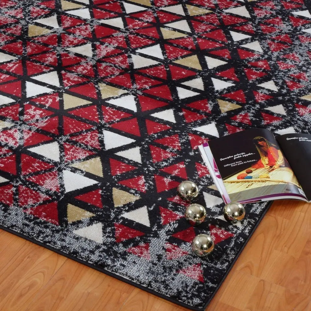Diamond Currant Red Triangles Area Rug -