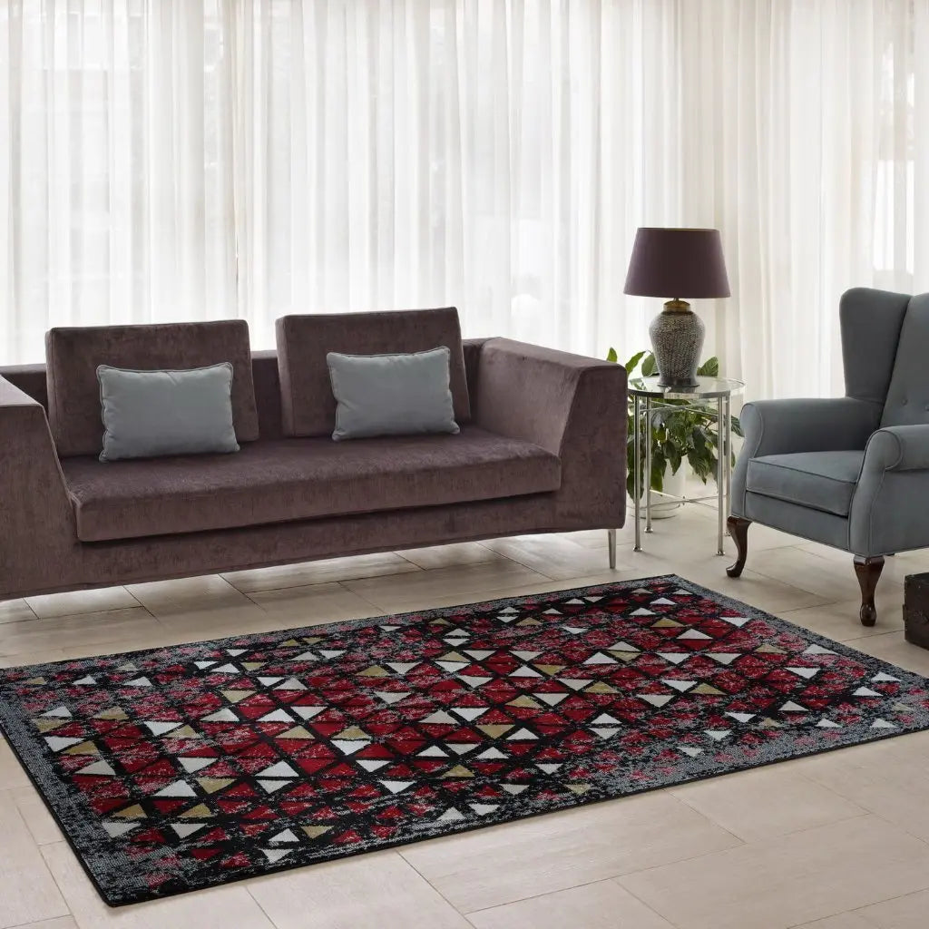 Diamond Currant Red Triangles Area Rug -