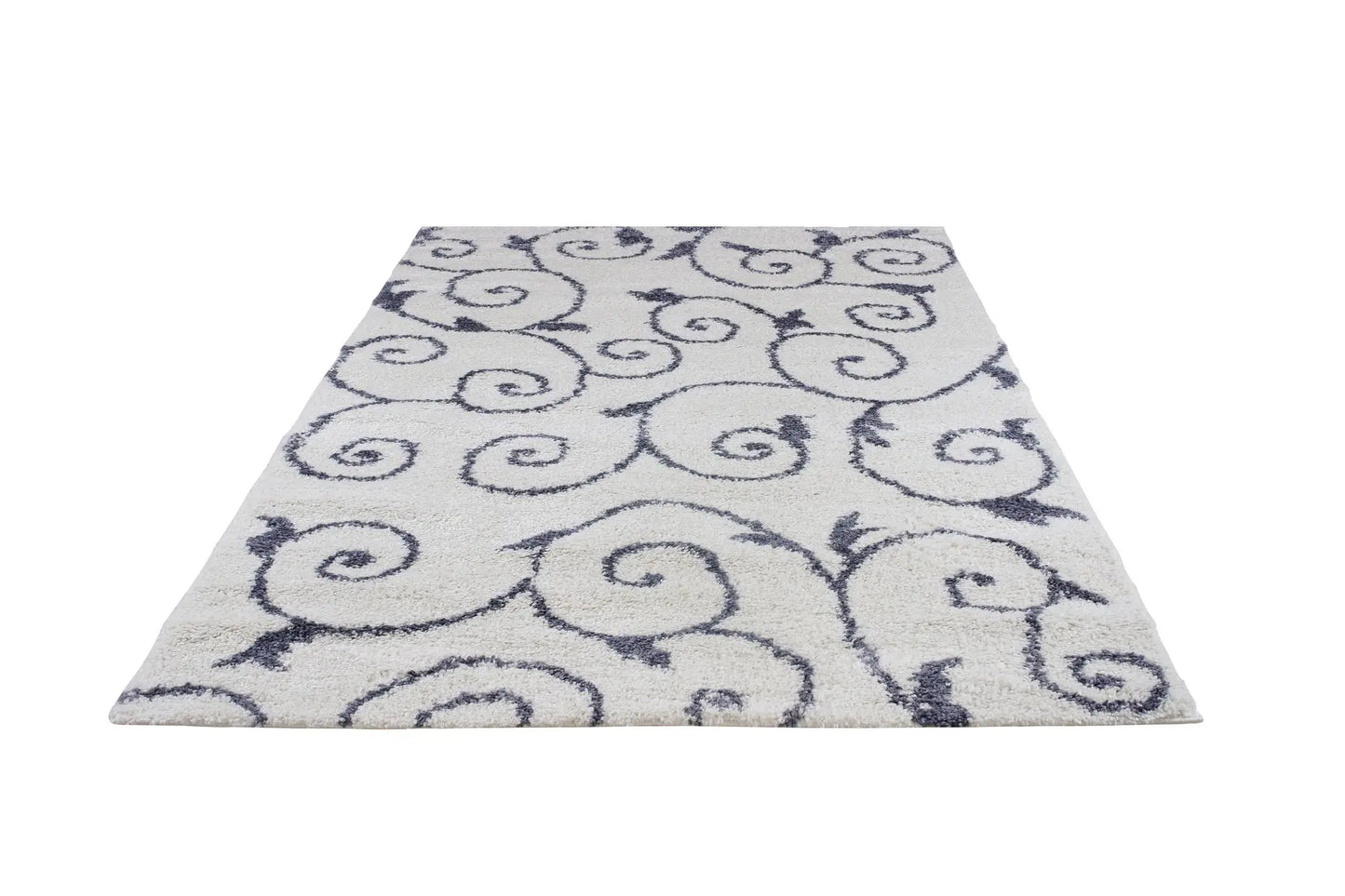 ladole rugs shaggy rabat abstract pattern sustainable spirals style indoor small mat doormat rug in white dark gray 110 x 211 57cm x 90cm 6x8, 6x9 ft Living Room, Bedroom, Dining Area, Kitchen Carpet