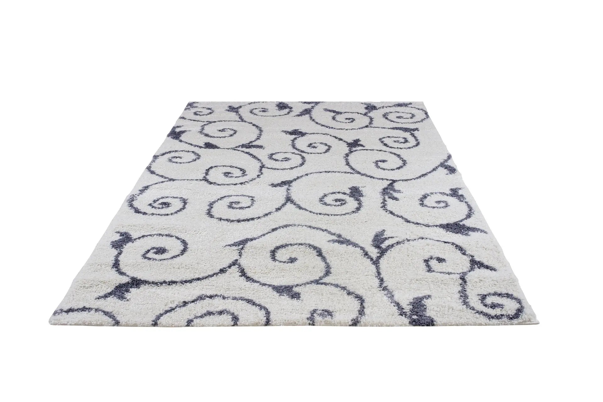ladole rugs shaggy rabat abstract pattern sustainable spirals style indoor small mat doormat rug in white dark gray 110 x 211 57cm x 90cm 6x8, 6x9 ft Living Room, Bedroom, Dining Area, Kitchen Carpet