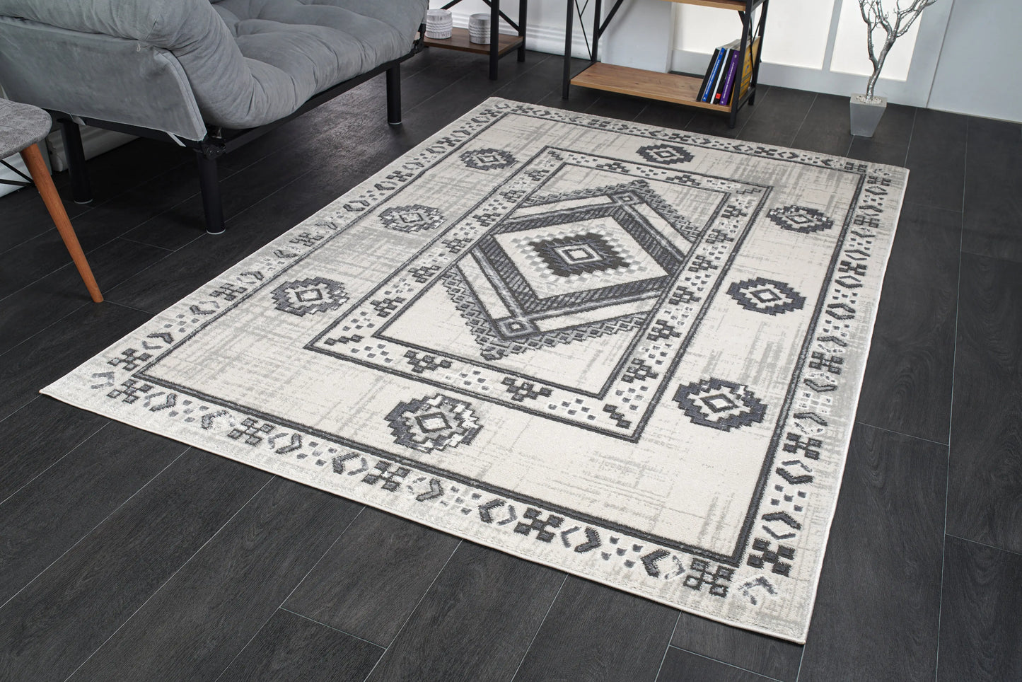 lucas dark light grey modern bordered geometric area rug 2x8, 3x10, 2x10 ft Long Runner Rug, Hallway, Balcony, Entry Way, Kitchen, Stairs