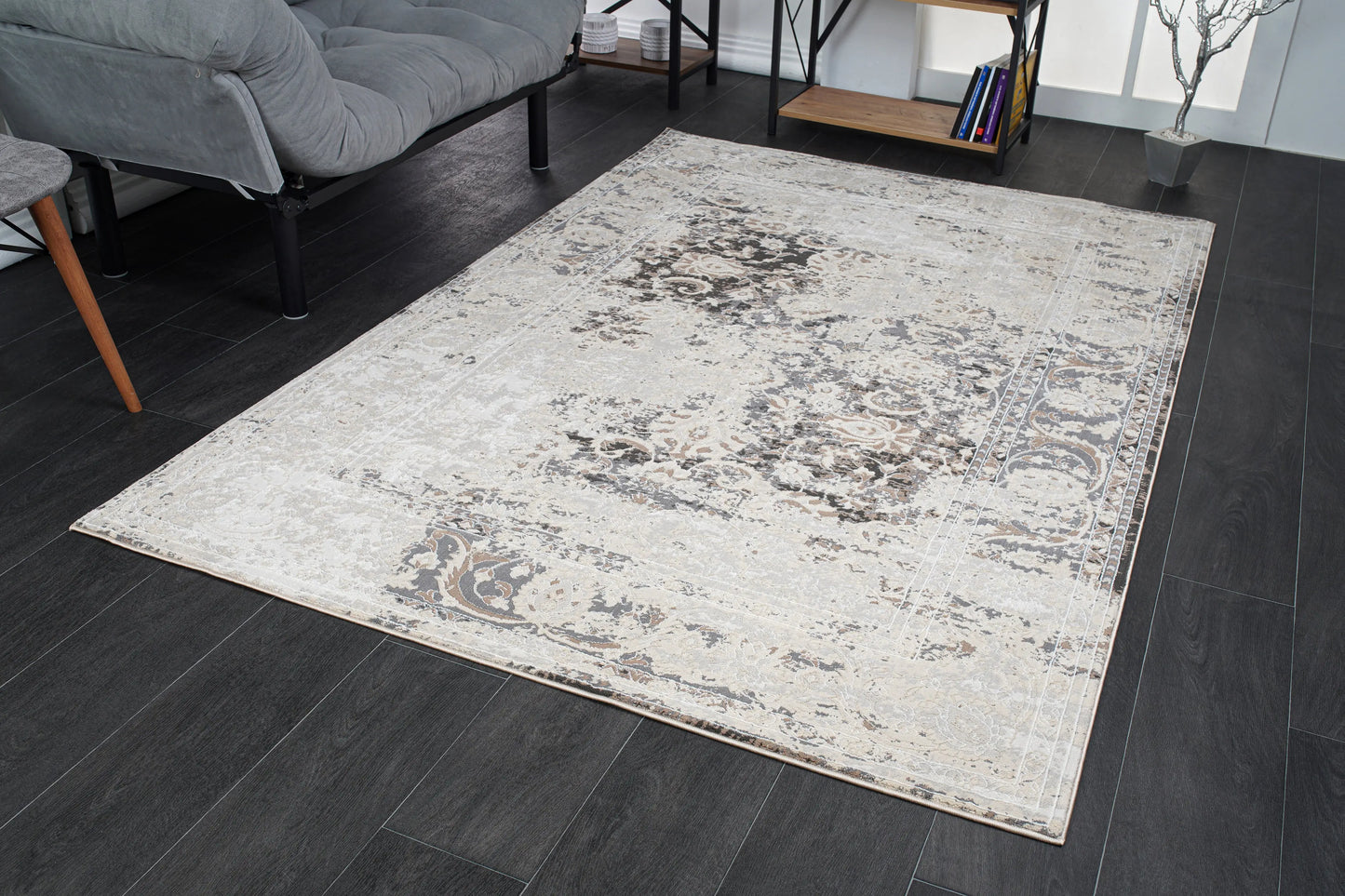quadro grey ivory brown rustic modern persian area rug 2x8, 3x10, 2x10 ft Long Runner Rug, Hallway, Balcony, Entry Way, Kitchen, Stairs