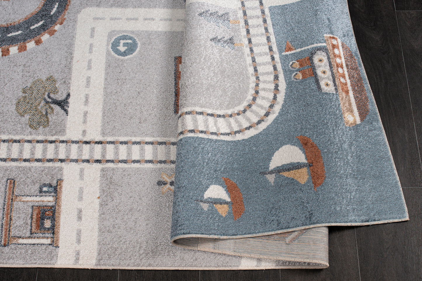 blue grey machine washable cars and roads kids nursery play room area rug 2x8, 3x10, 2x10 ft Long Runner Rug, Hallway, Balcony, Entry Way, Kitchen, Stairs