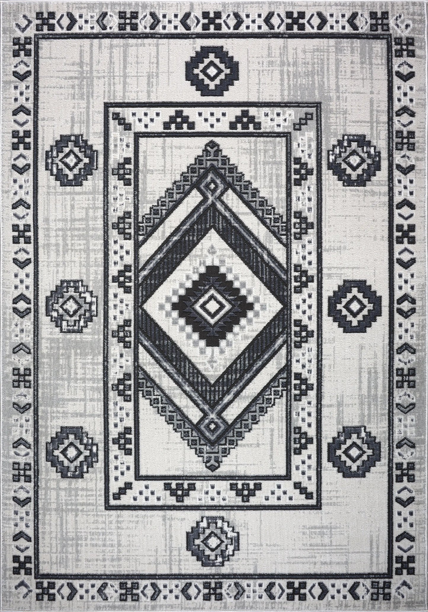 lucas dark light grey modern bordered geometric area rug 2x5, 3x5 Runner Rug, Entry Way, Entrance, Balcony, Bedside, Home Office, Table Top