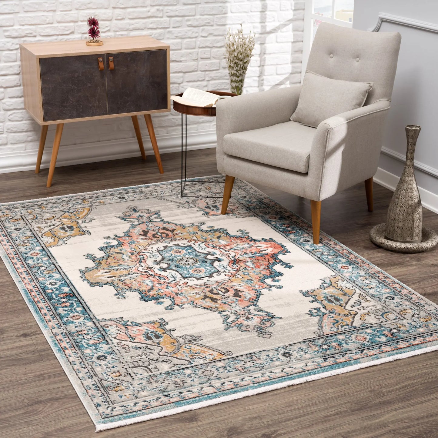 la dole rugs traditional persian bordered ikat turquoise ivory red orange area rug 2x8, 3x10, 2x10 ft Long Runner Rug, Hallway, Balcony, Entry Way, Kitchen, Stairs