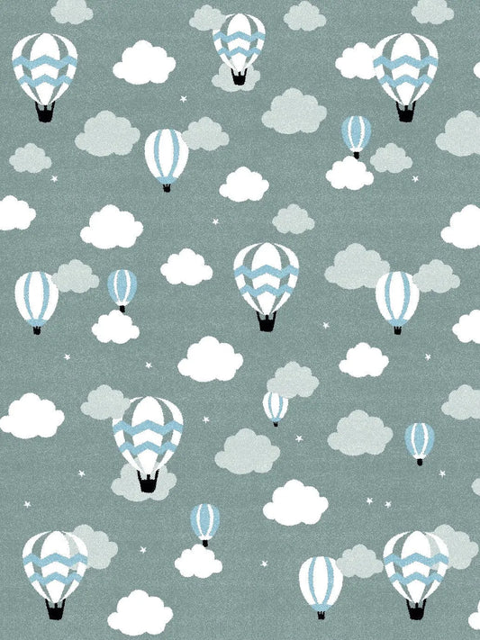 kids baloon grey and blue flat pile area rug 5x7, 5x8 ft Contemporary, Living Room Carpet, Bedroom, Home Office