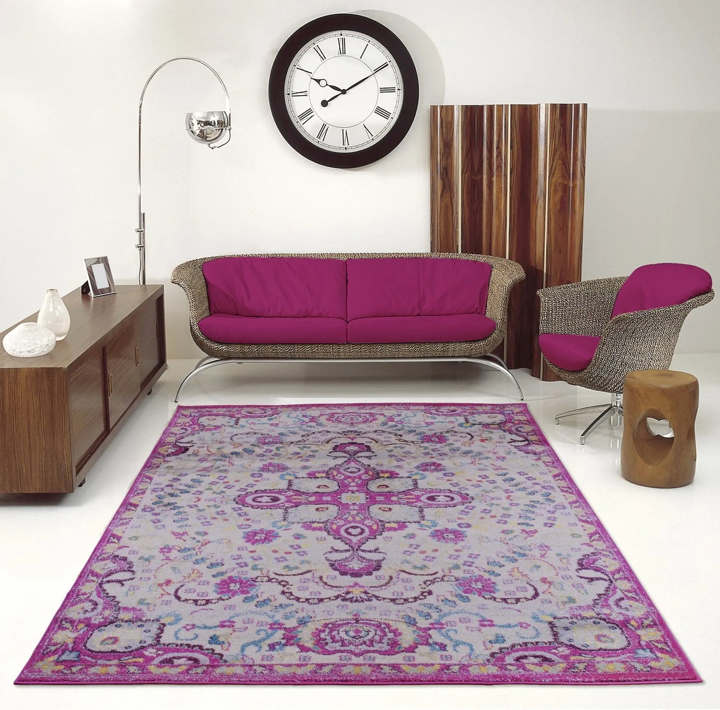 Darcy Persian Traditional Design Soft Indoor Mat Pink Carpet
