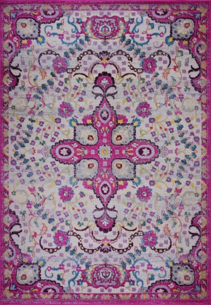 Darcy Persian Traditional Design Soft Indoor Mat Pink Carpet