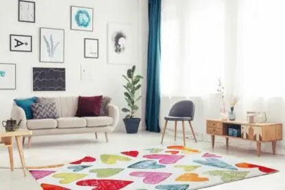cream multi hearts area rug 5x7, 5x8 ft Contemporary, Living Room Carpet, Bedroom, Home Office