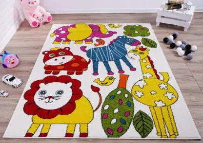 Cream Multi Animals Area Rug - Ladolerugsca