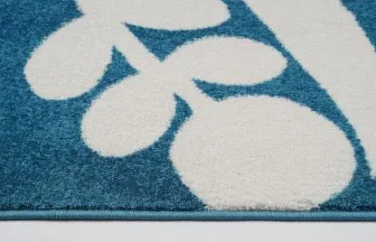 Blue Cream Botanical Area Rug - Ladolerugsca
