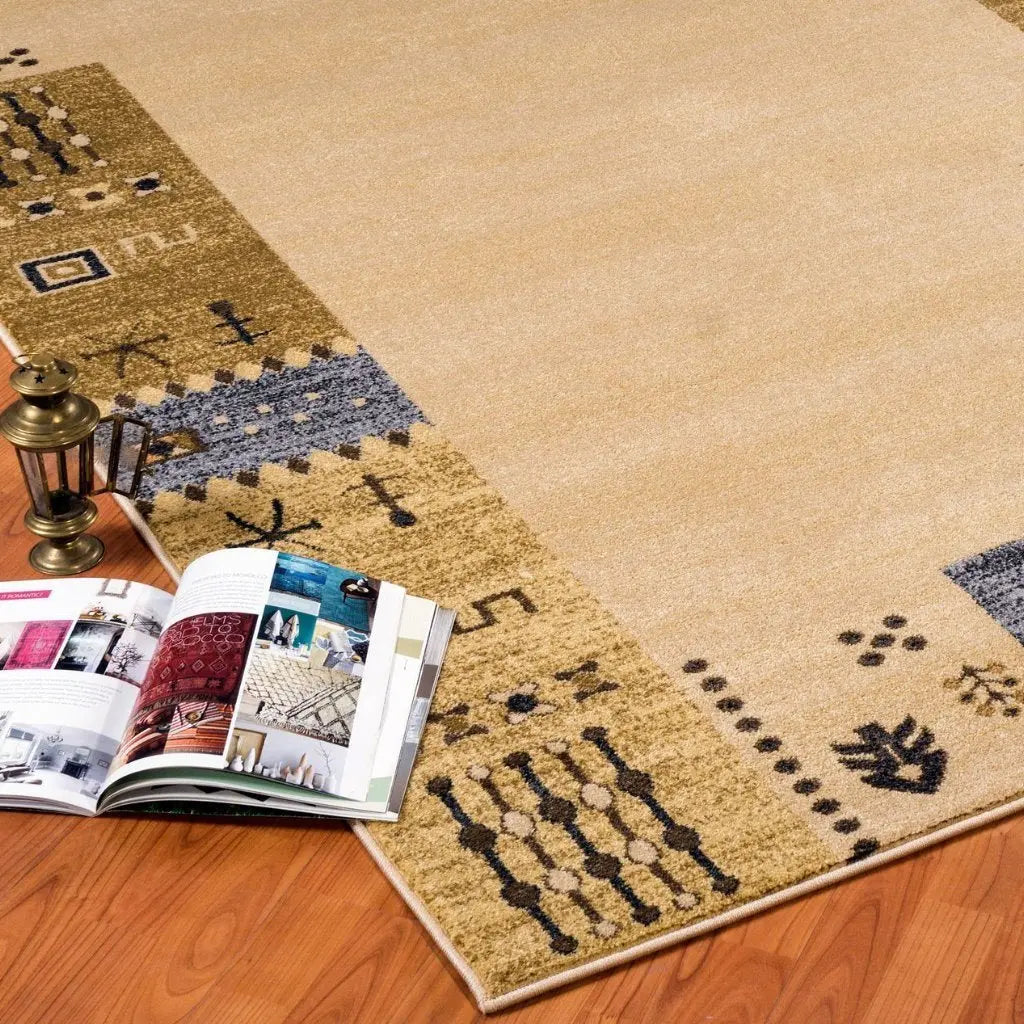 Guinea Cream Grey Border Design Area Rug -