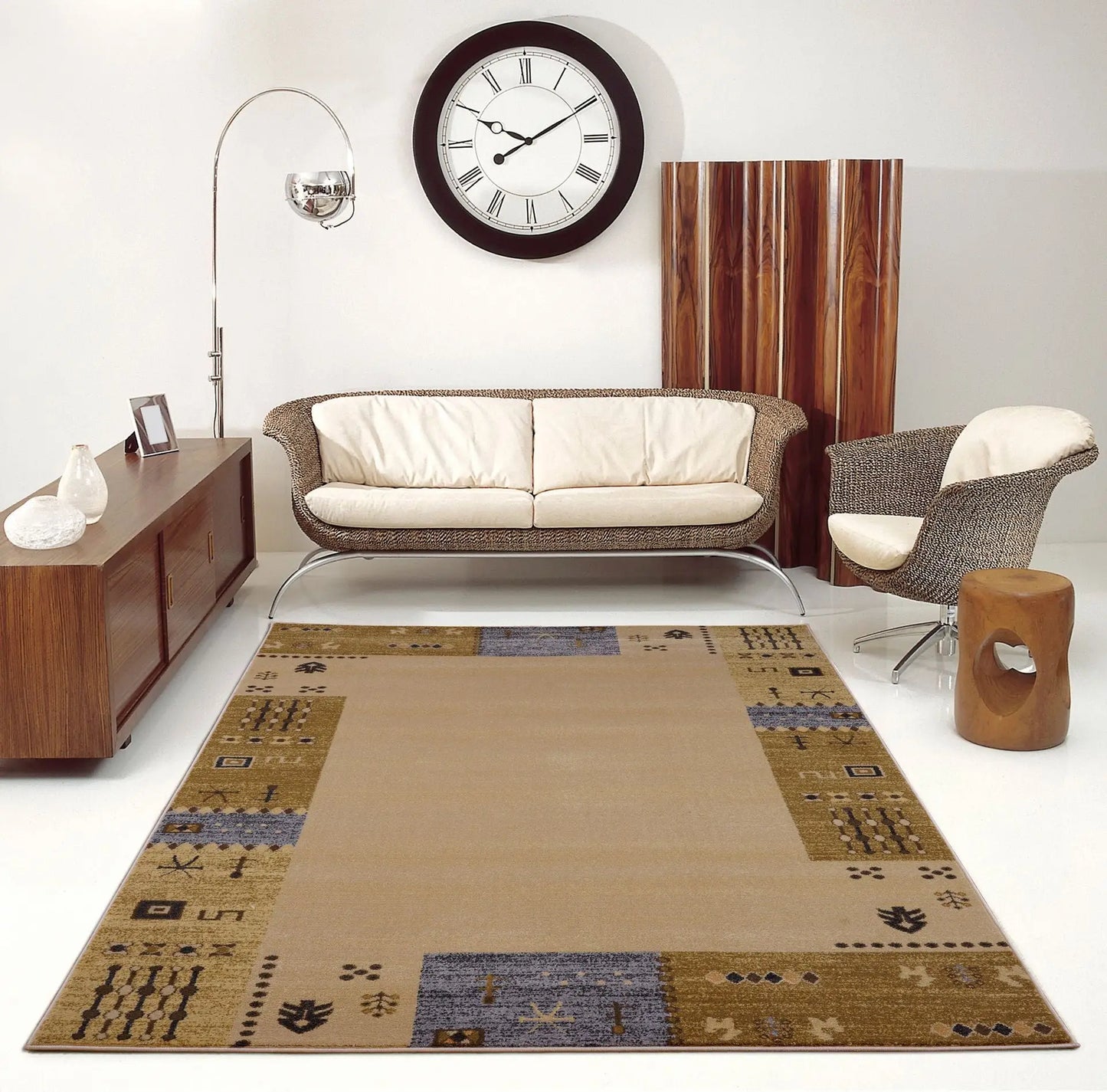 Guinea Cream Grey Border Design Area Rug -