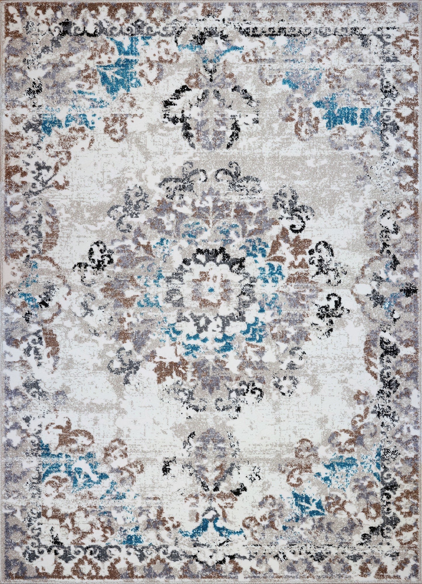 Grayton Cream Beige Turquoise Area Rug - 