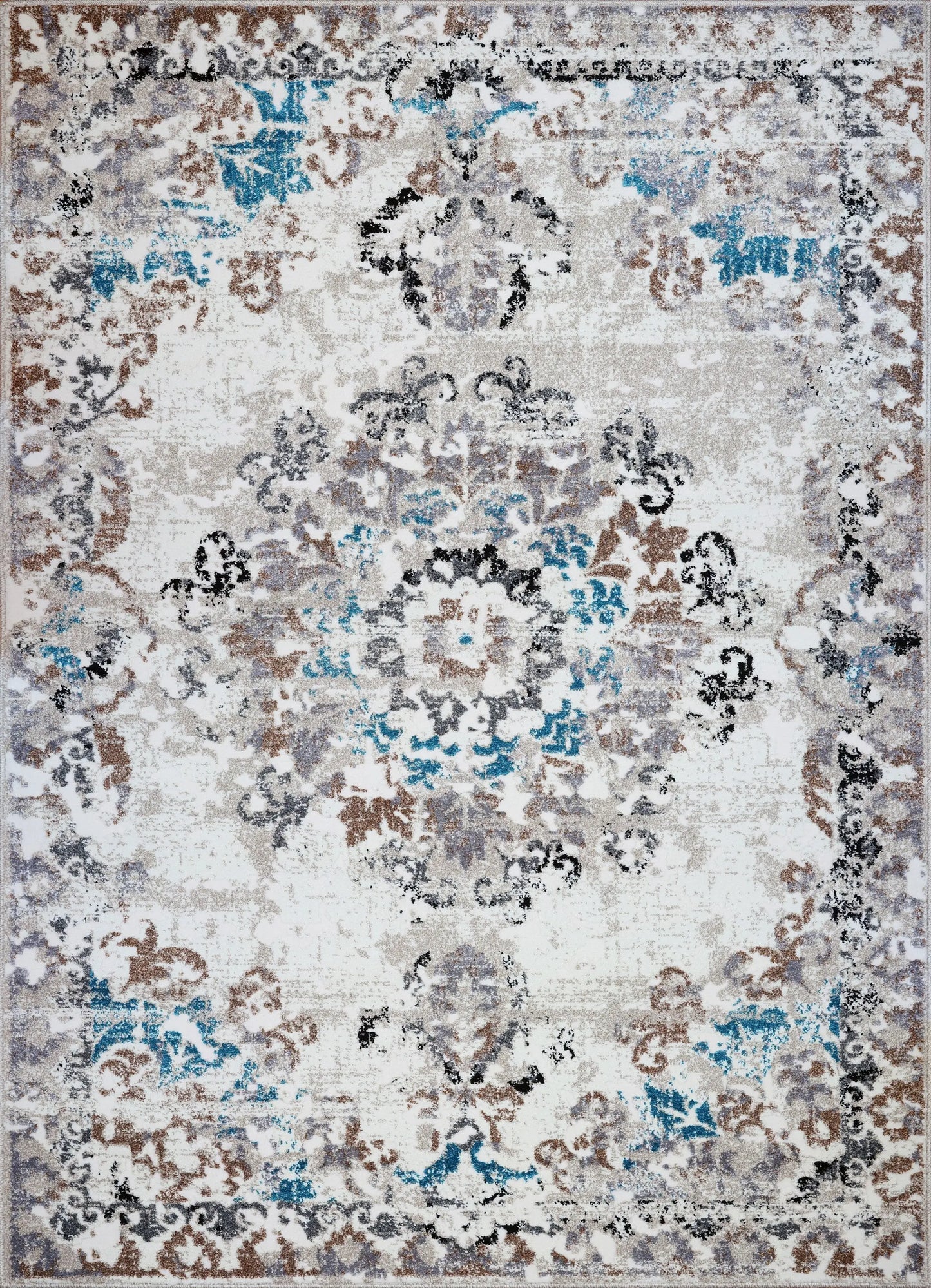 Grayton Cream Beige Turquoise Area Rug -