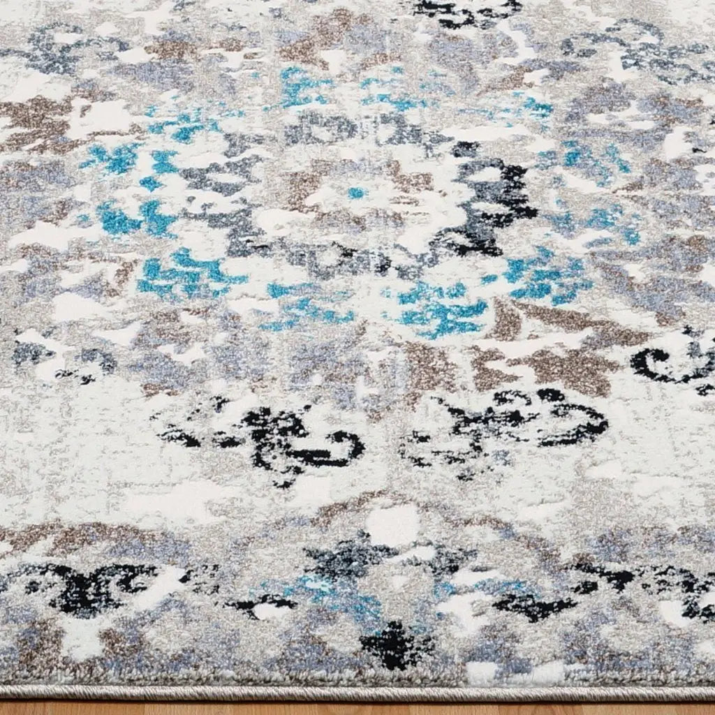 Grayton Cream Beige Turquoise Area Rug -