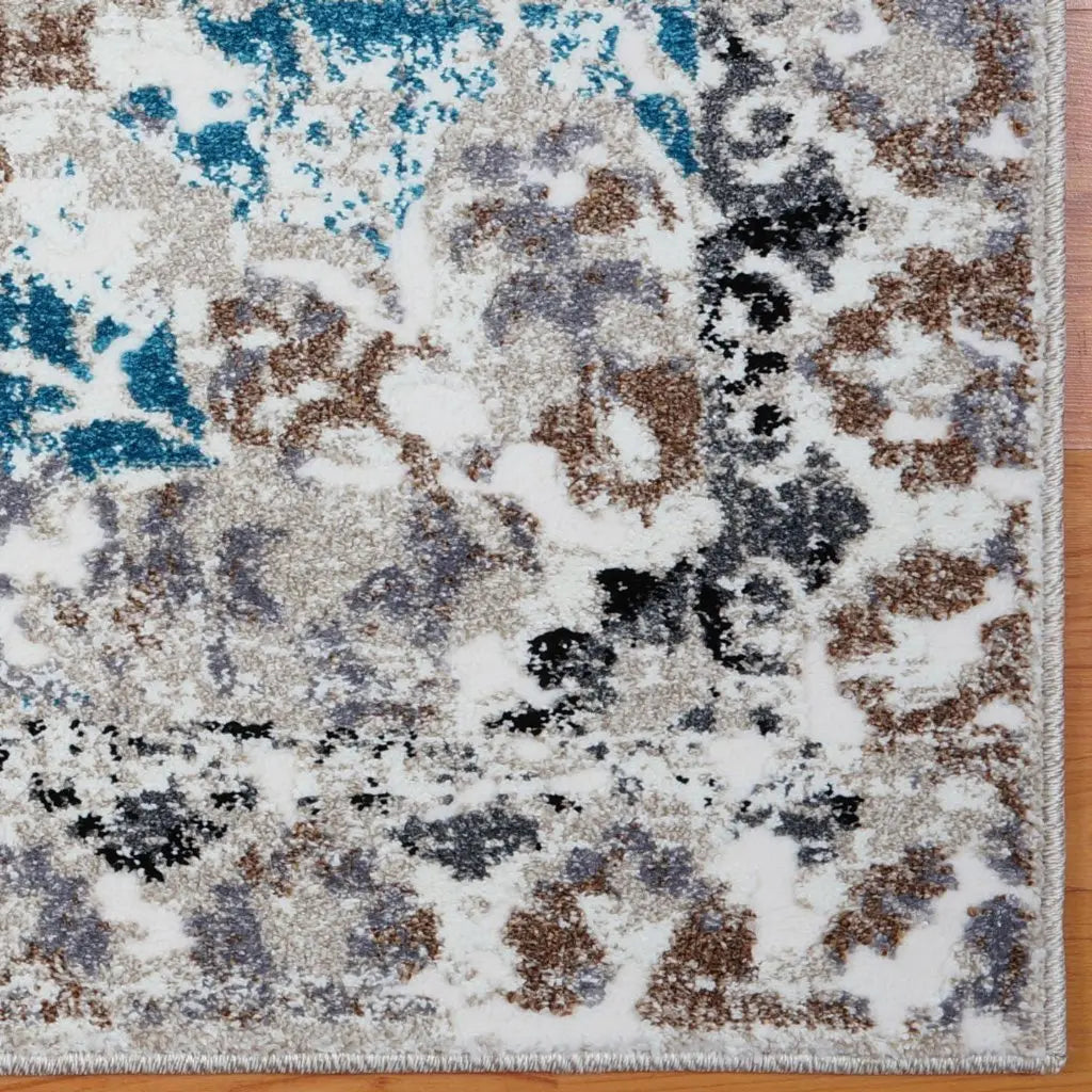 Grayton Cream Beige Turquoise Area Rug -