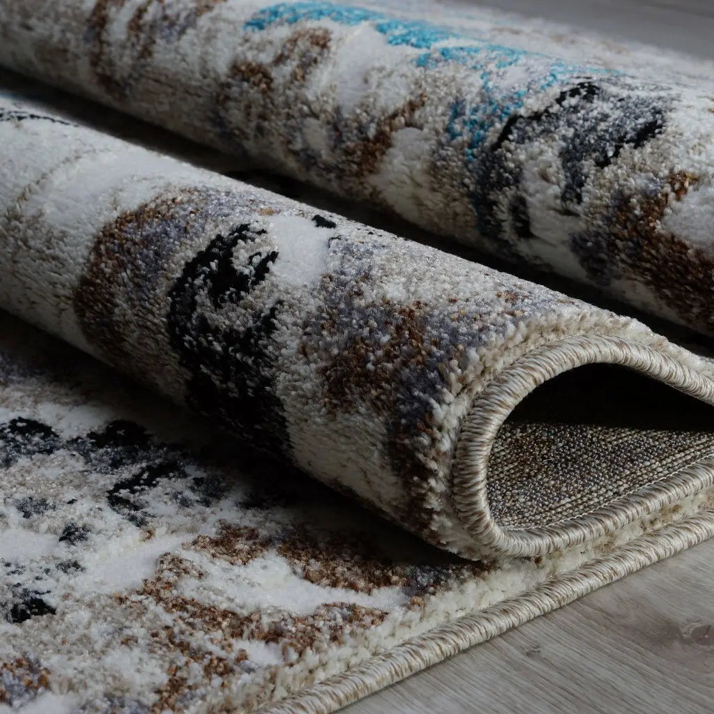 Grayton Cream Beige Turquoise Area Rug -