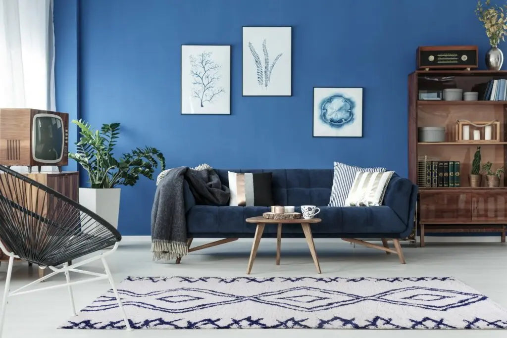 Casablanca Shaggy White Dark Blue Area Rug - Ladolerugsca