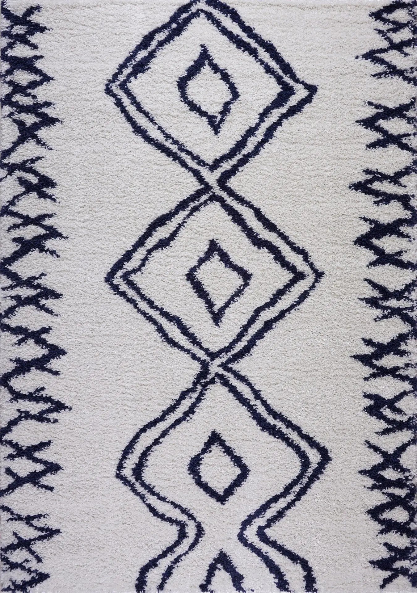 Casablanca Shaggy White Dark Blue Area Rug - Ladolerugsca