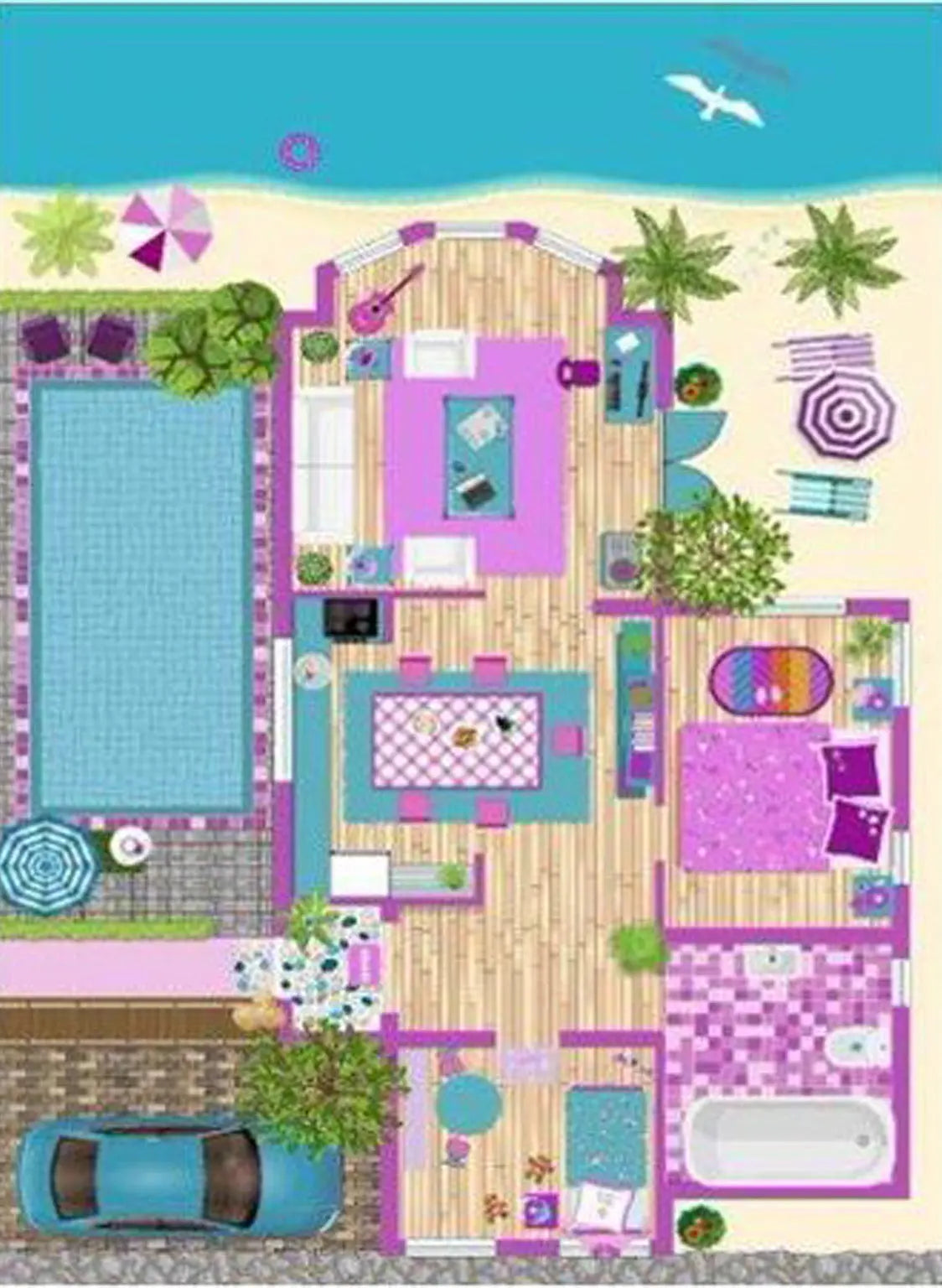 Clay Doll house Flatweave Kids Play Area Rug.
