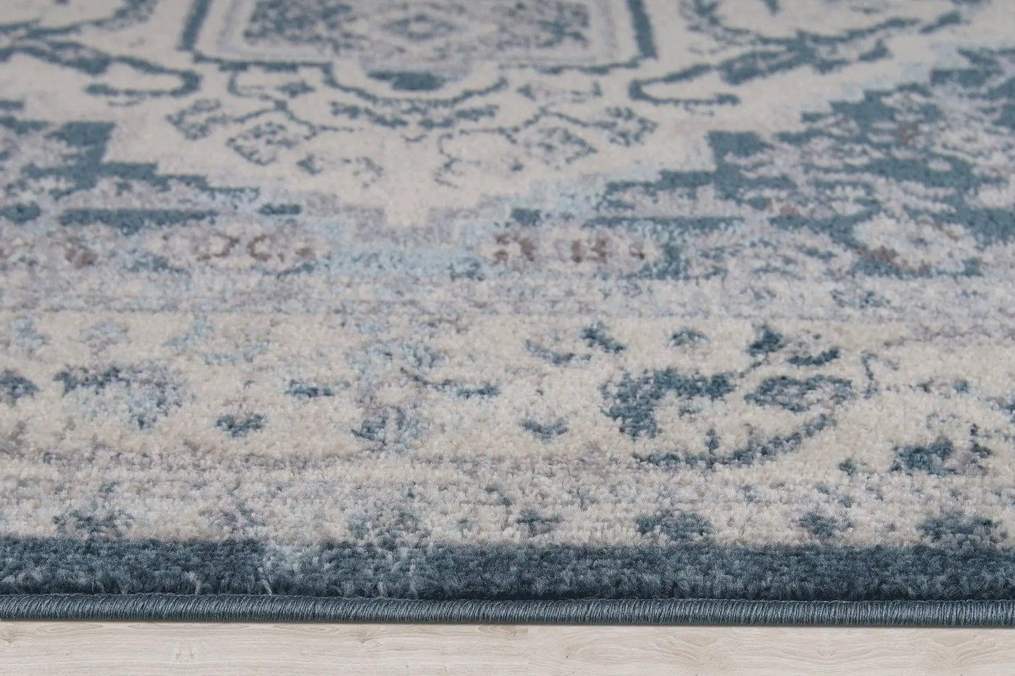 Goldline Cream Ivory Blue Bordered Persian Style Rug