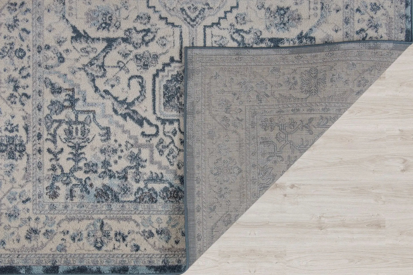 Goldline Cream Ivory Blue Bordered Persian Style Rug