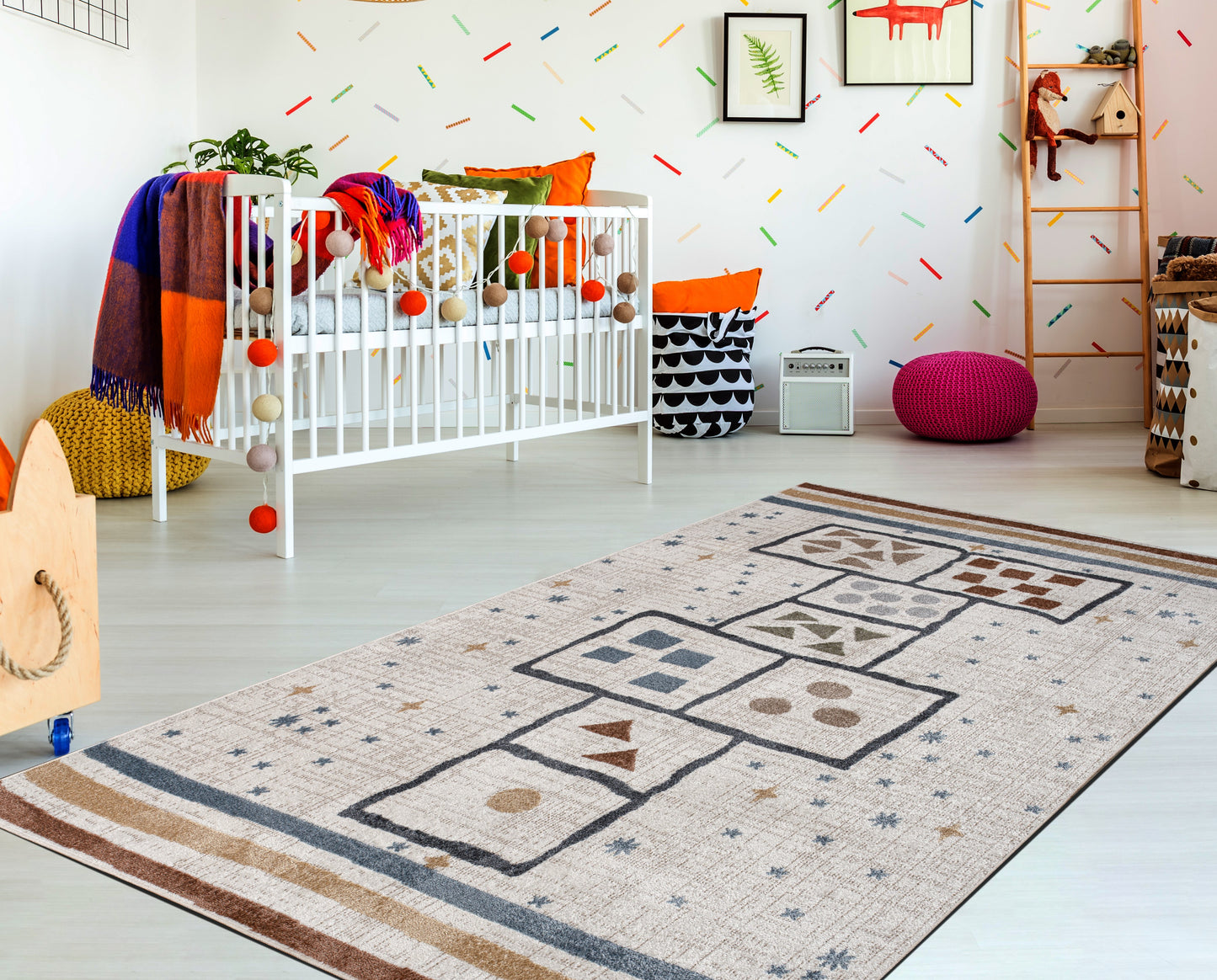 multicolor colorful machine washable hopscotch game kids nursery play room area rug 2x3 Doormat, Entrance, Balcony, Bathroom, Washroom