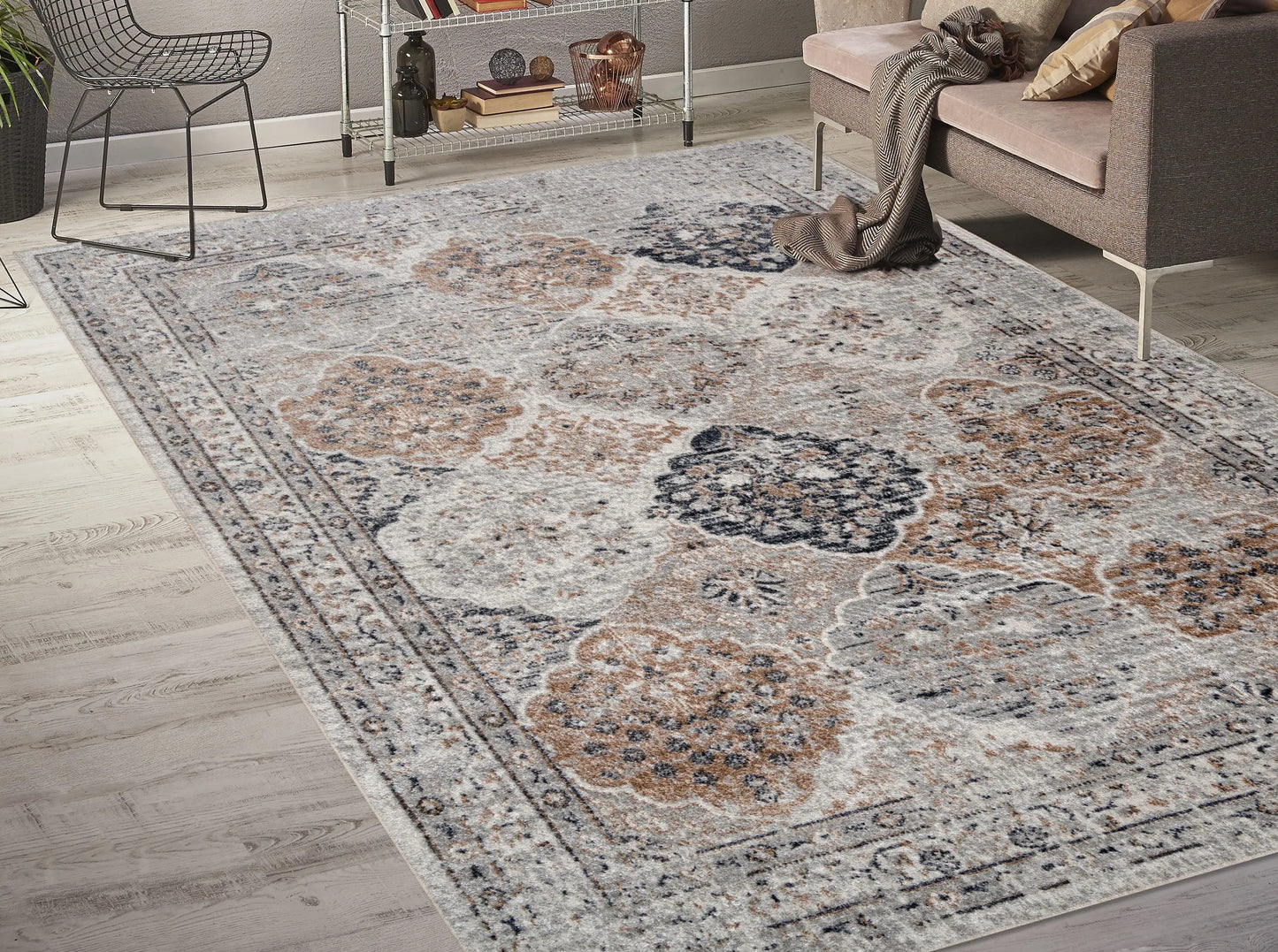 blue ivory brown machine washable boho traditional area rug for living room bedroom 2x3 Doormat, Entrance, Balcony, Bathroom, Washroom