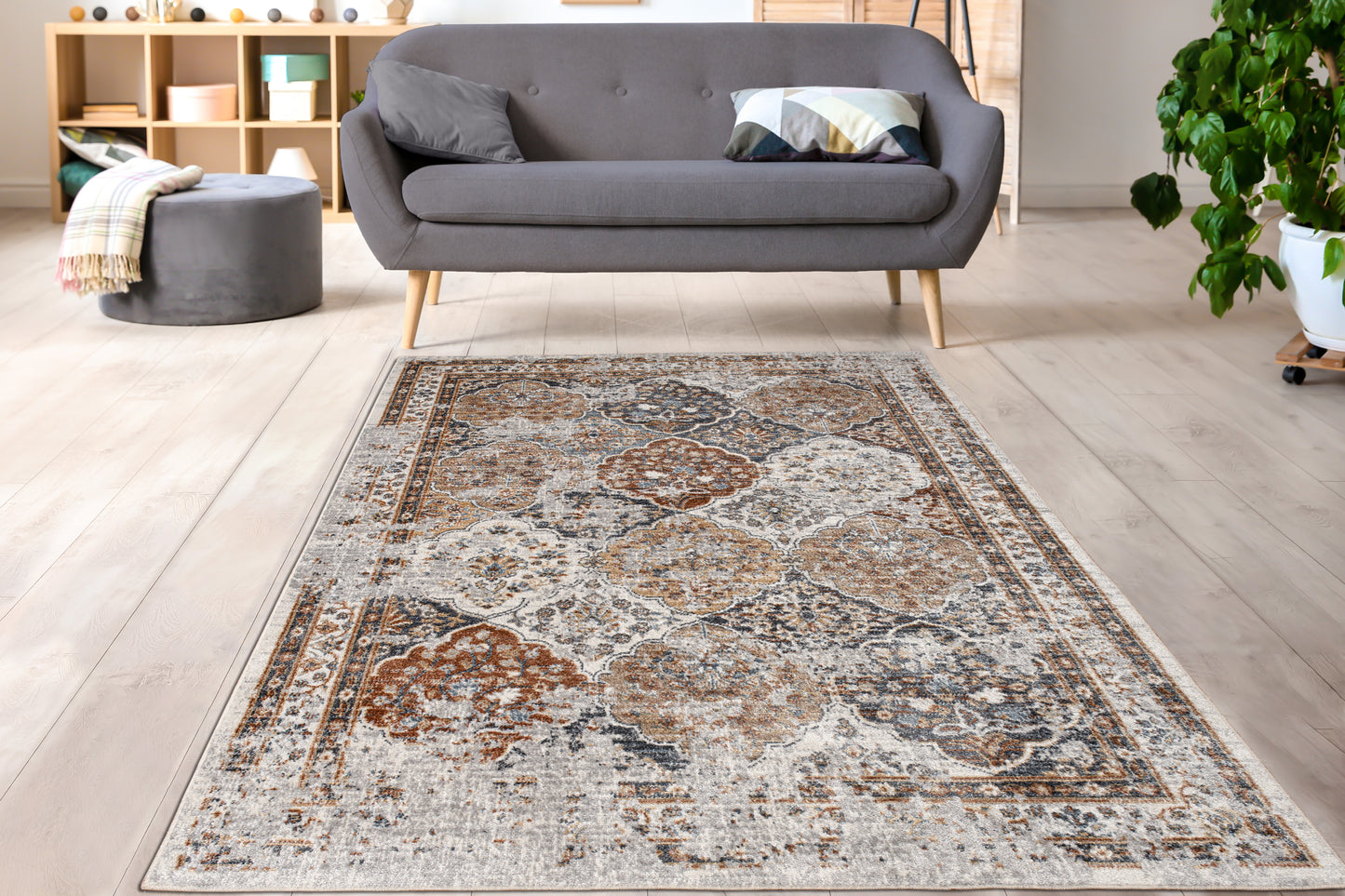 blue brown machine washable boho traditional area rug for living room bedroom 6x8, 6x9 ft Living Room, Bedroom, Dining Area, Kitchen Carpet