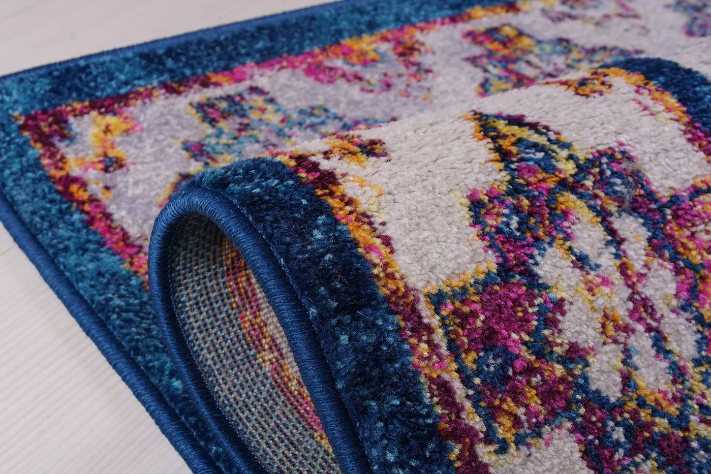Huma Ikat Traditional Style European Purple Blue Floor Mat Carpet