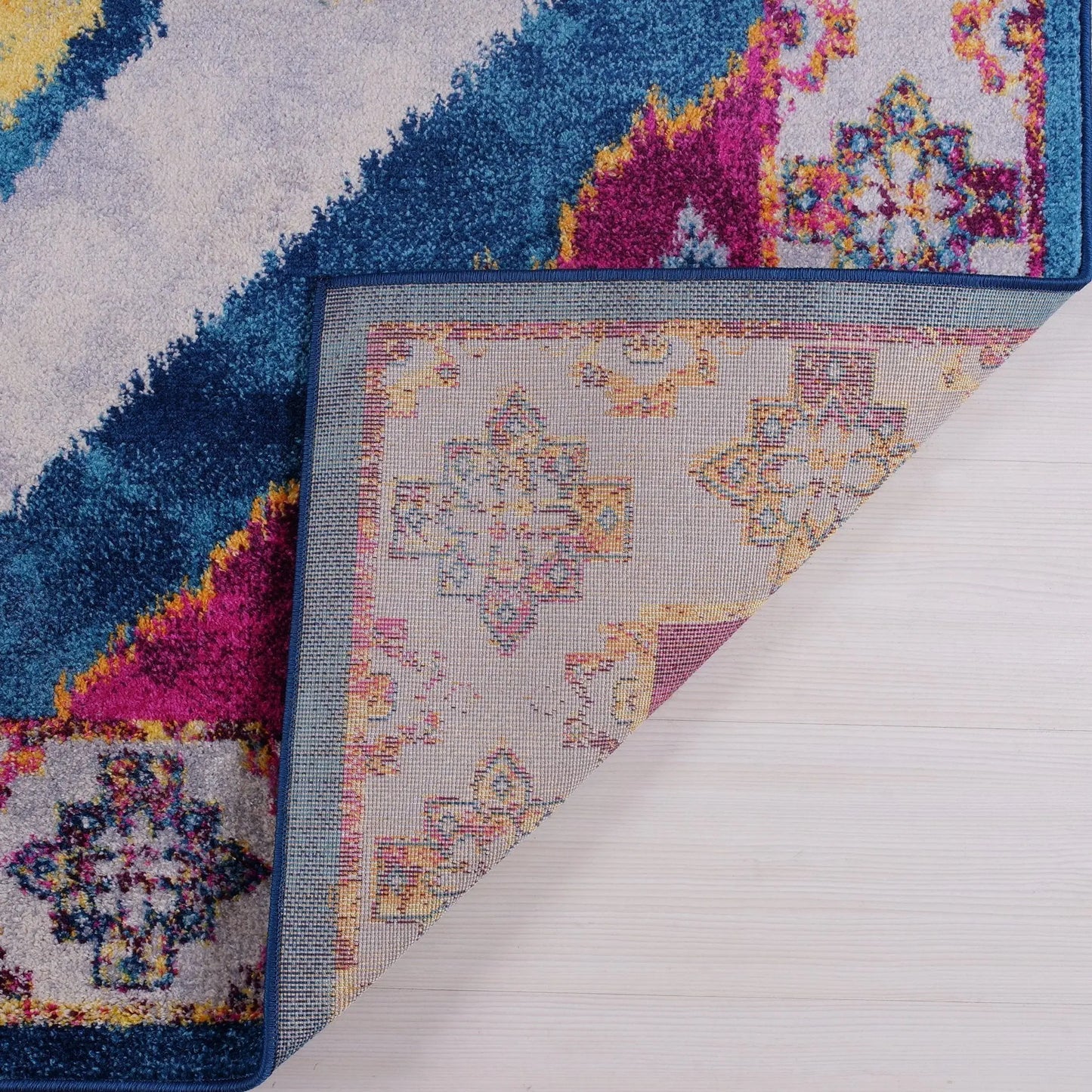 Huma Ikat Traditional Style European Purple Blue Floor Mat Carpet