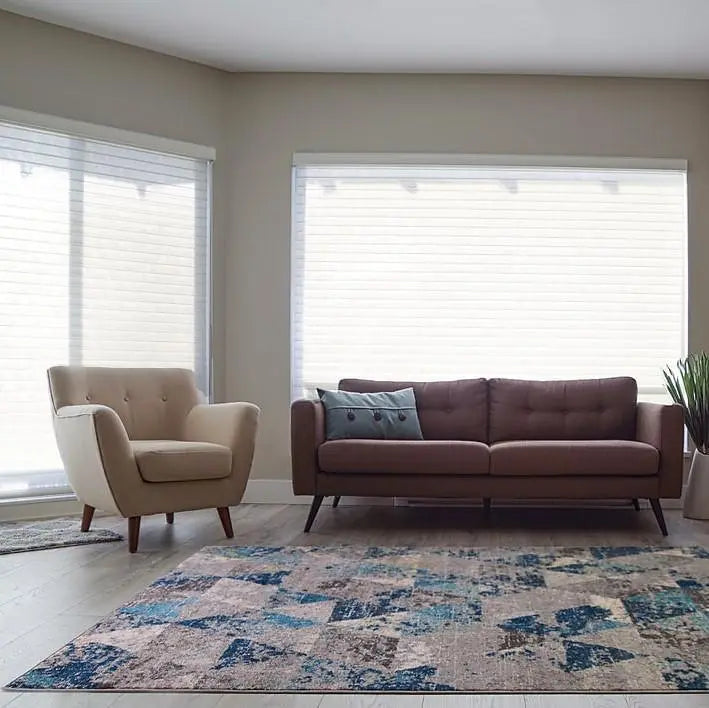 Kensington Teal Cream Grey Abstract Triangles Area Rug -
