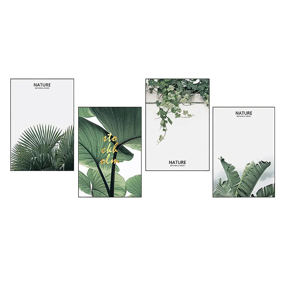 Ladole 4 Panel Green Plant Canvas Botanical Prints Modern Wall Art