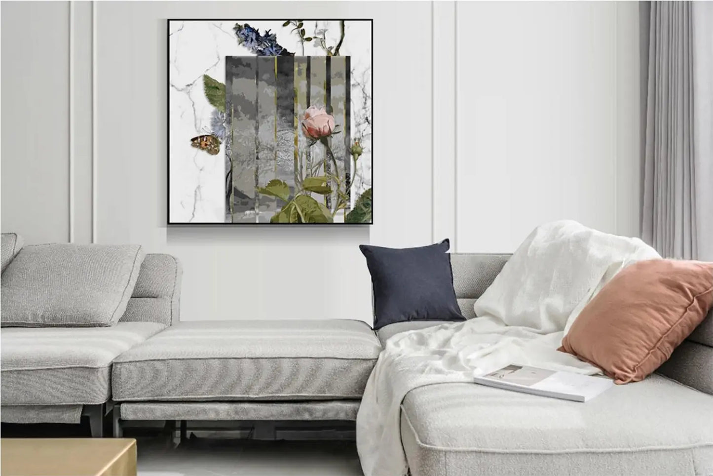 Ladole Modern Art Rose Tree Flower Painting Canvas Wall Art Framed