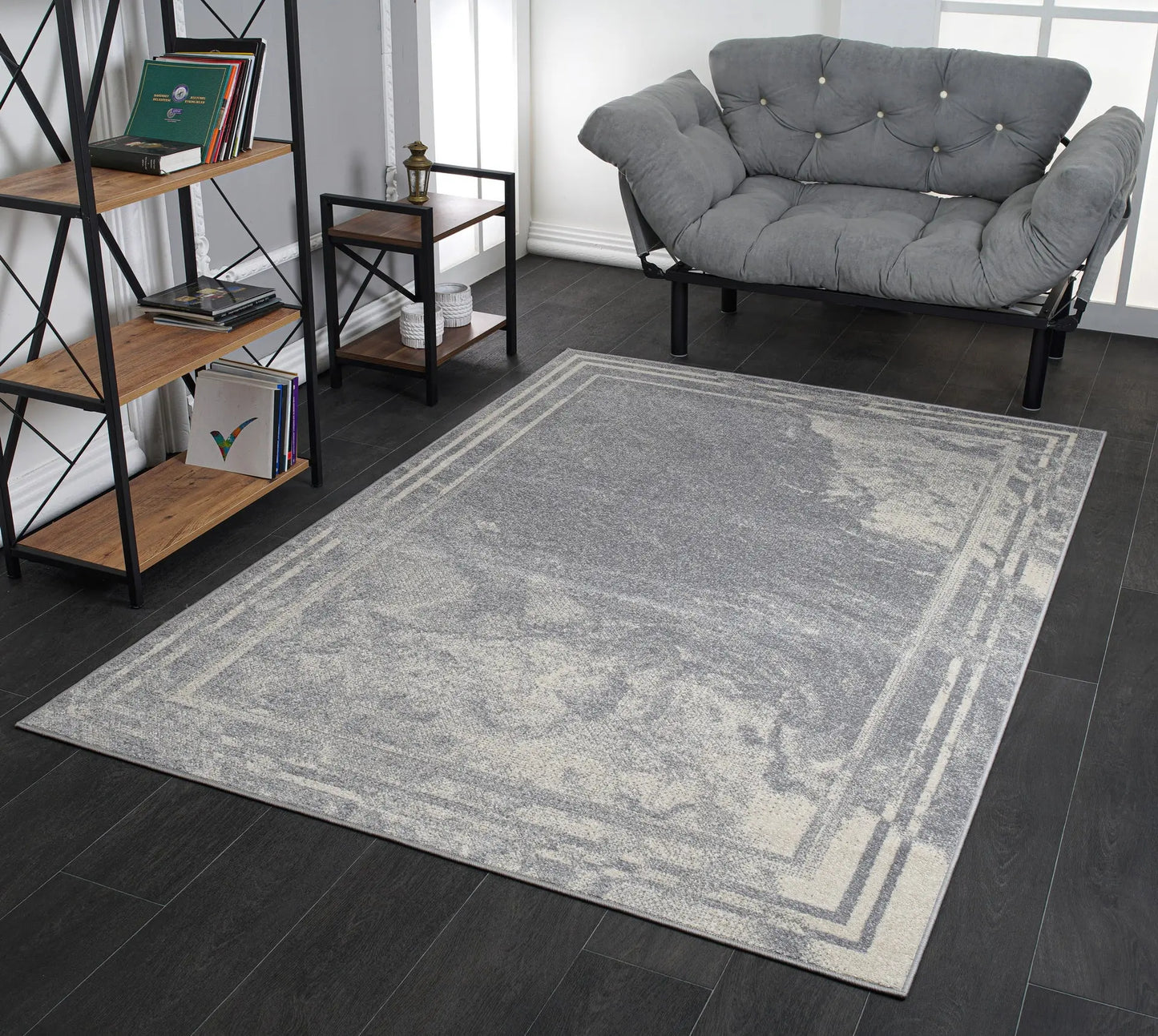 Logan Grey Rustic Marble Design Contemporary Area Rug