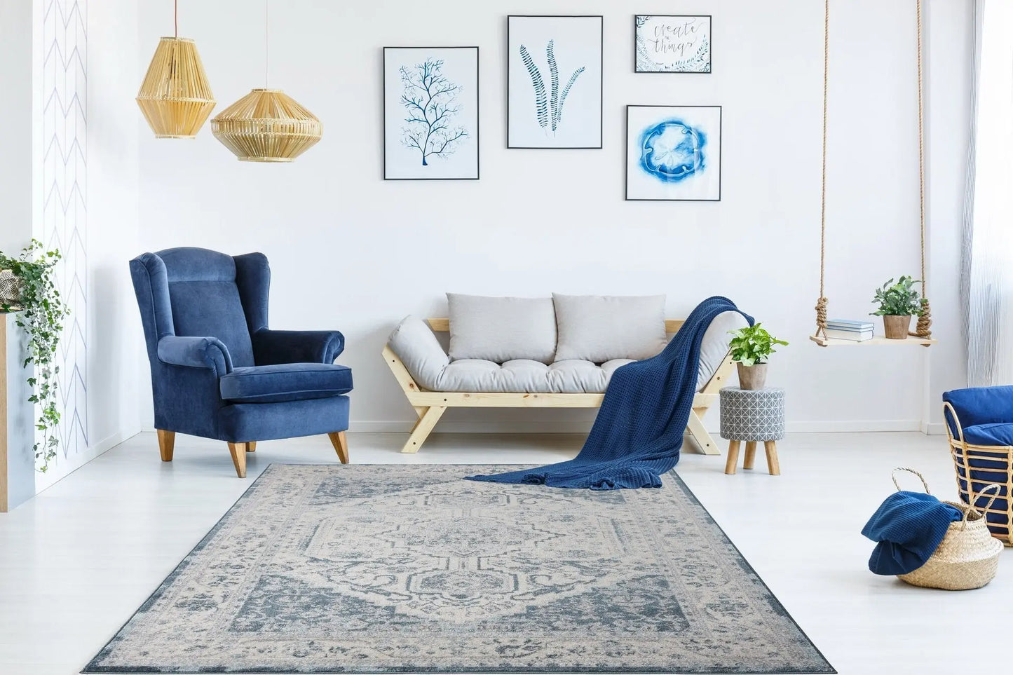 Lux Cotto Blue Persian Cream Area Rug