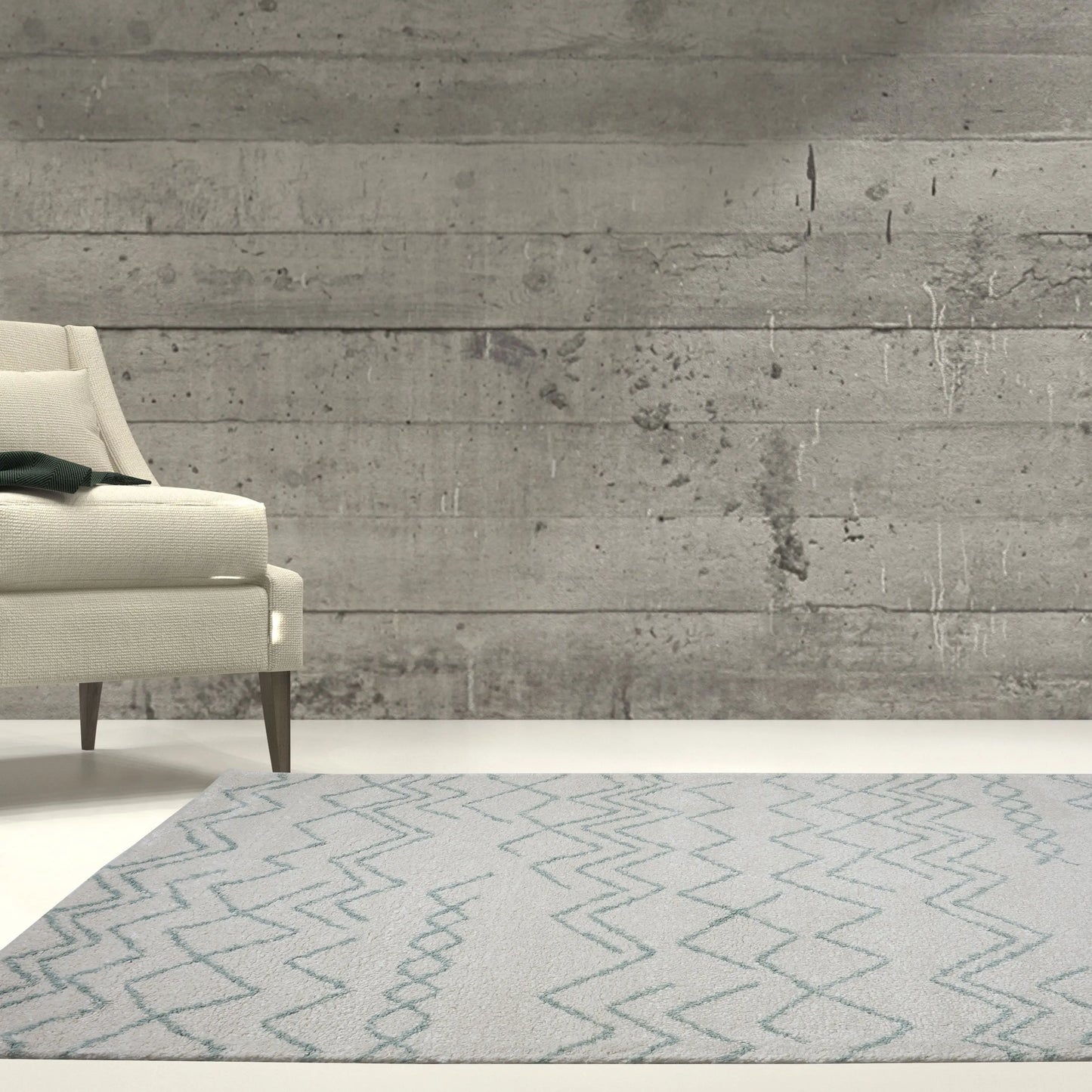 Shaggy Moroccan Ivory Aqua Green Area Rug -