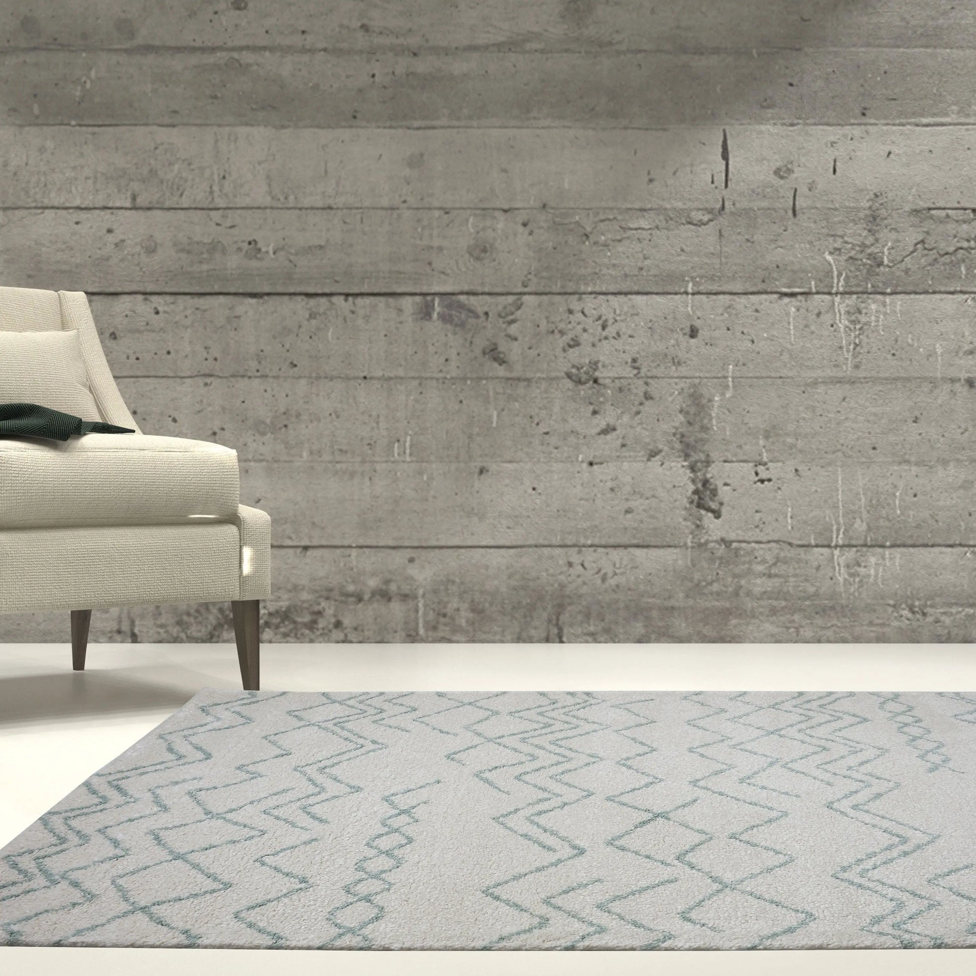 Shaggy Moroccan Ivory Aqua Green Area Rug -