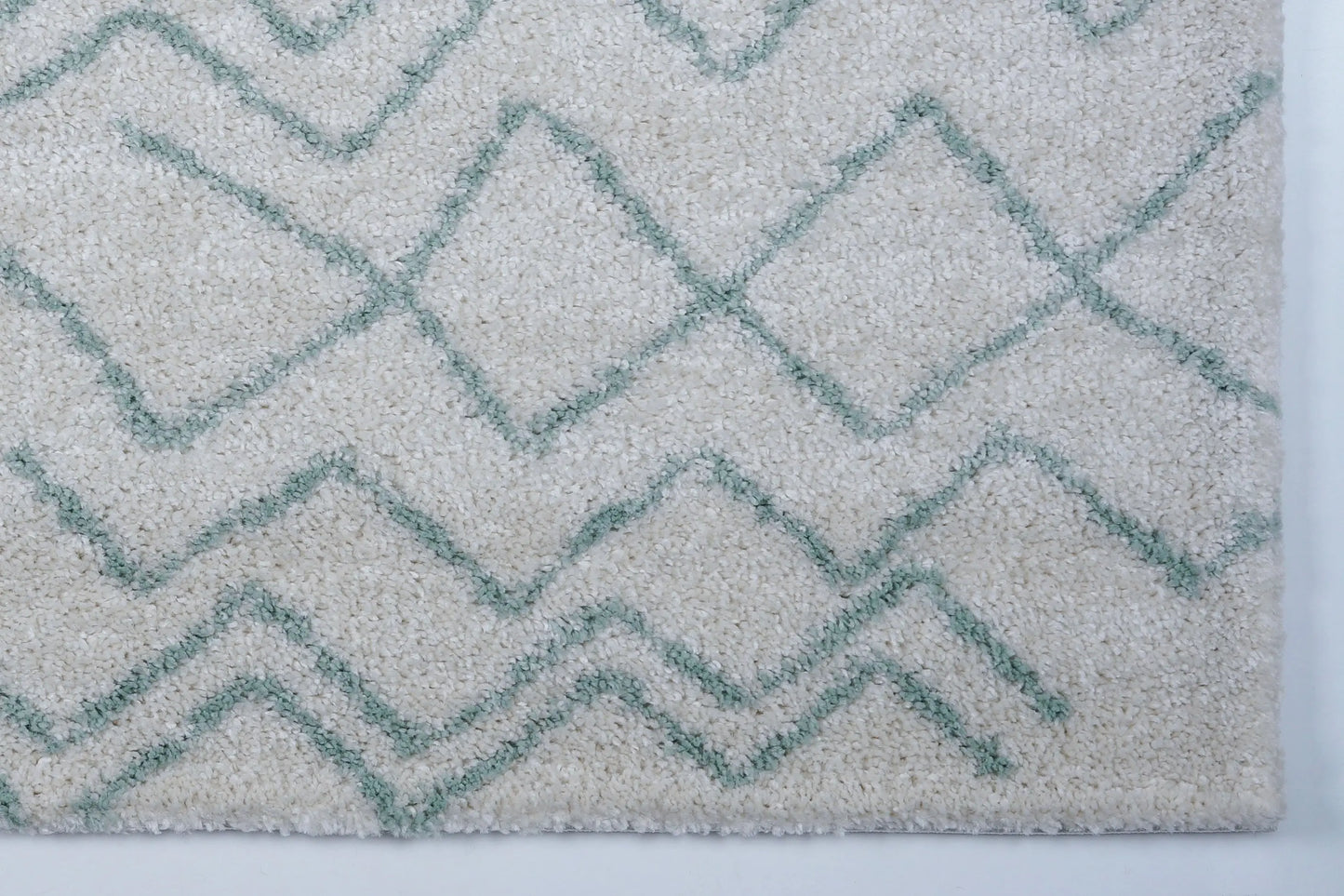 Shaggy Moroccan Ivory Aqua Green Area Rug -